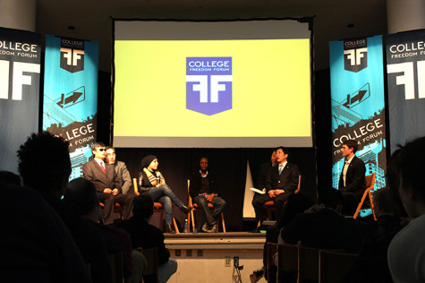 Chen Guangcheng, Maryam al-Khawaja, Kasha Jacqueline, and Park Sang Hak take questions from the audience at the College Freedom Forum on March 11th. Each of these speakers know some violation of human rights in their home country.