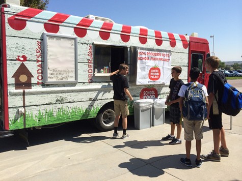 Students during second lunch wait at the BVSD Food Truck on September 26, 2014 to get their food.