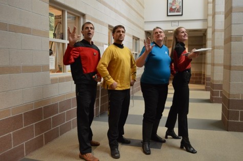 Social studies teachers Matt DiCarlo, James Kelpy, Deann Bucher, and Kristen Kerr Gannon gaze off into the