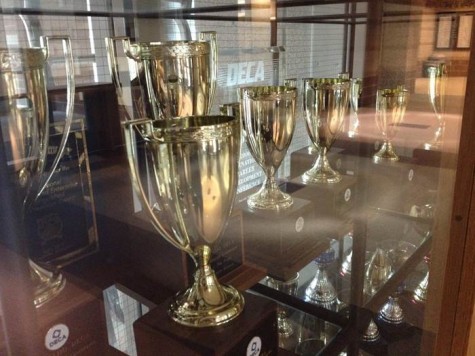 Trophies on display in the front of Monarch