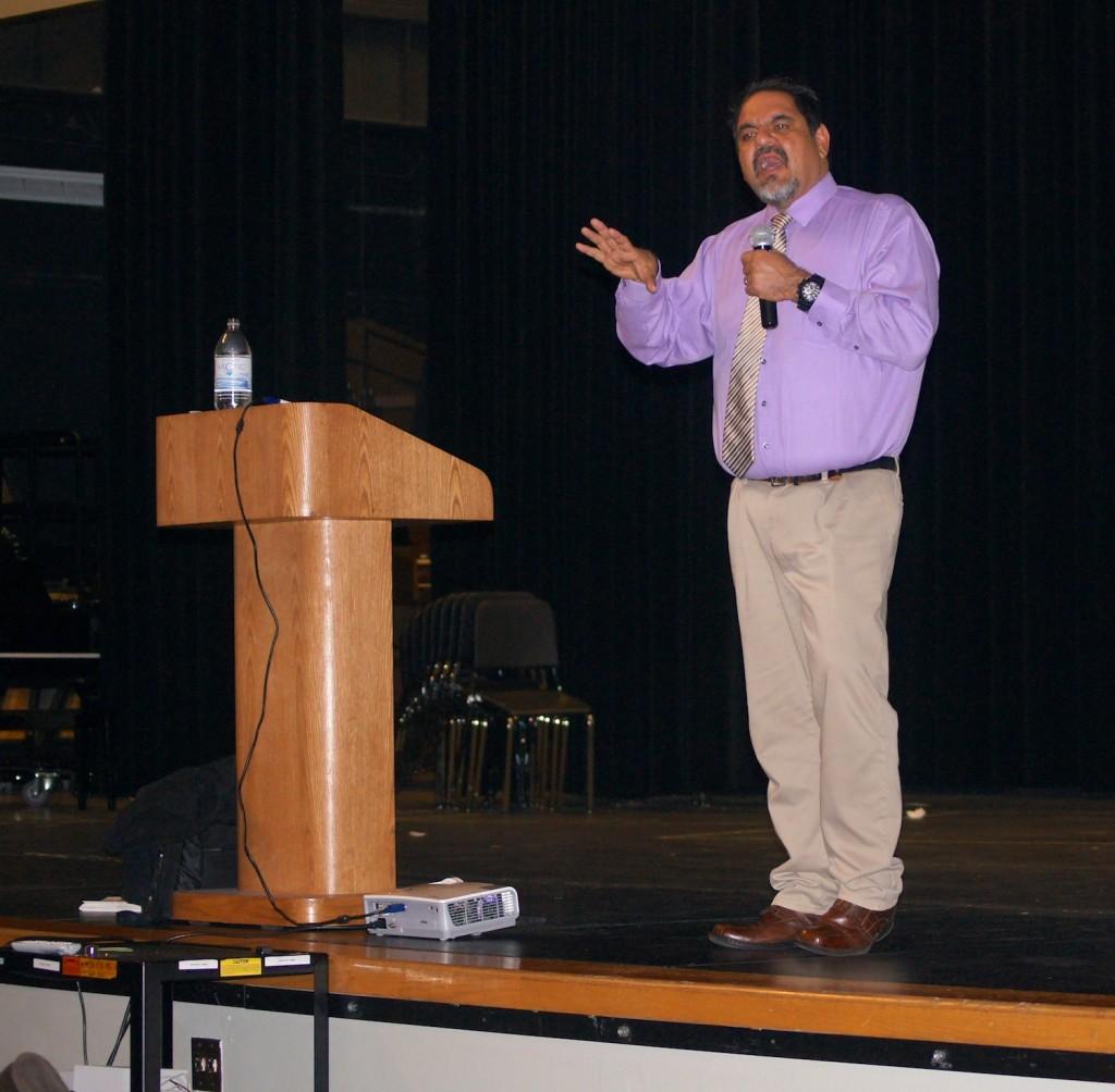 Ray Lozano speaks to an assortment of students and parents in the auditorium on January 22nd, 2014. Lozano is an acclaimed speaker that travels the country speaking on drug and alcohol use.