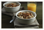 A healthy breakfast, such as oatmeal and orange juice, is essential for a good start to the day. 