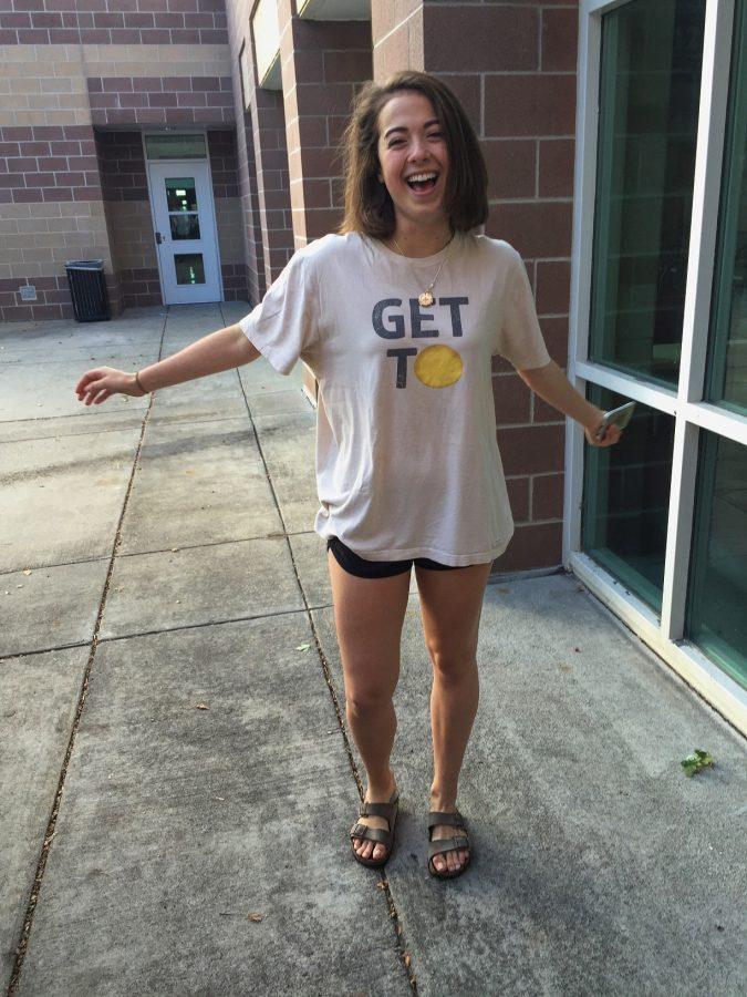 This is my go to outfit for anything. I didnt plan my outfit? Im gonna wear my Get To shirt and Lulu shorts. - Senior Emily Jacobs 