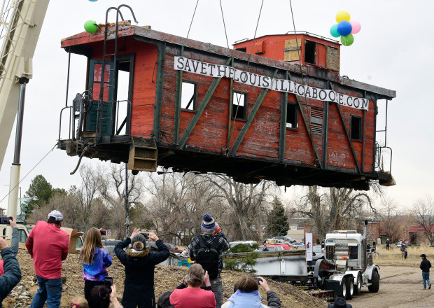 LOUISVILLE, CO - FEBRUARY 29, 2020 - 
Louisvilles iconic century-old caboose and train cars were removed and moved to a sitE for restoration on February 29, 2020. Dozens of people showed up to watch and be photographed with the caboose.
(Cliff Grassmick/Staff Photographer)