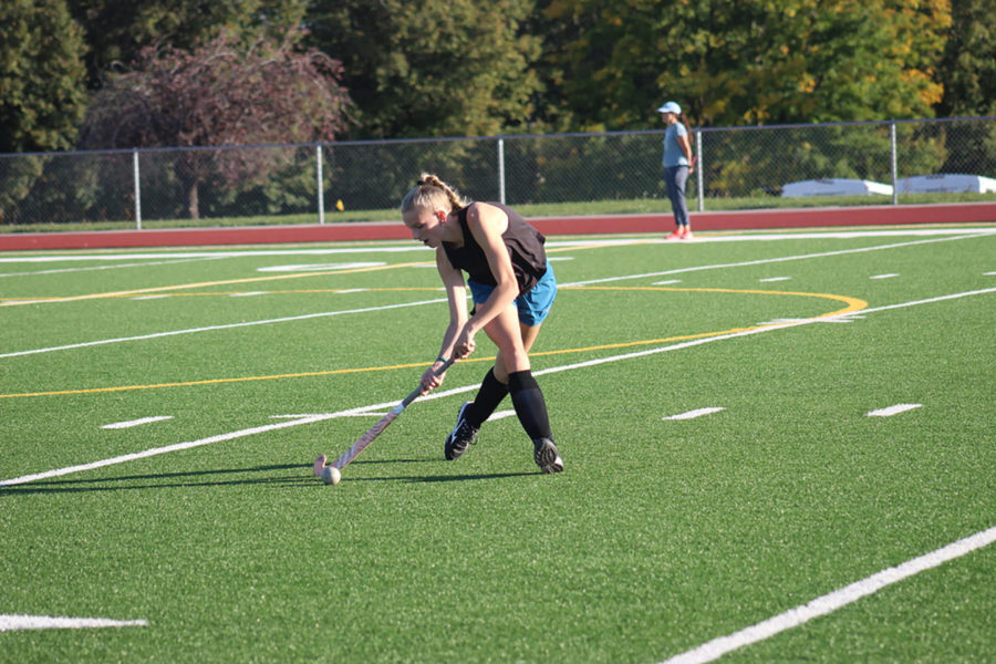 Courtney Windt ‘26 practices field hockey. The team has given many students new opportunities to play a sport.